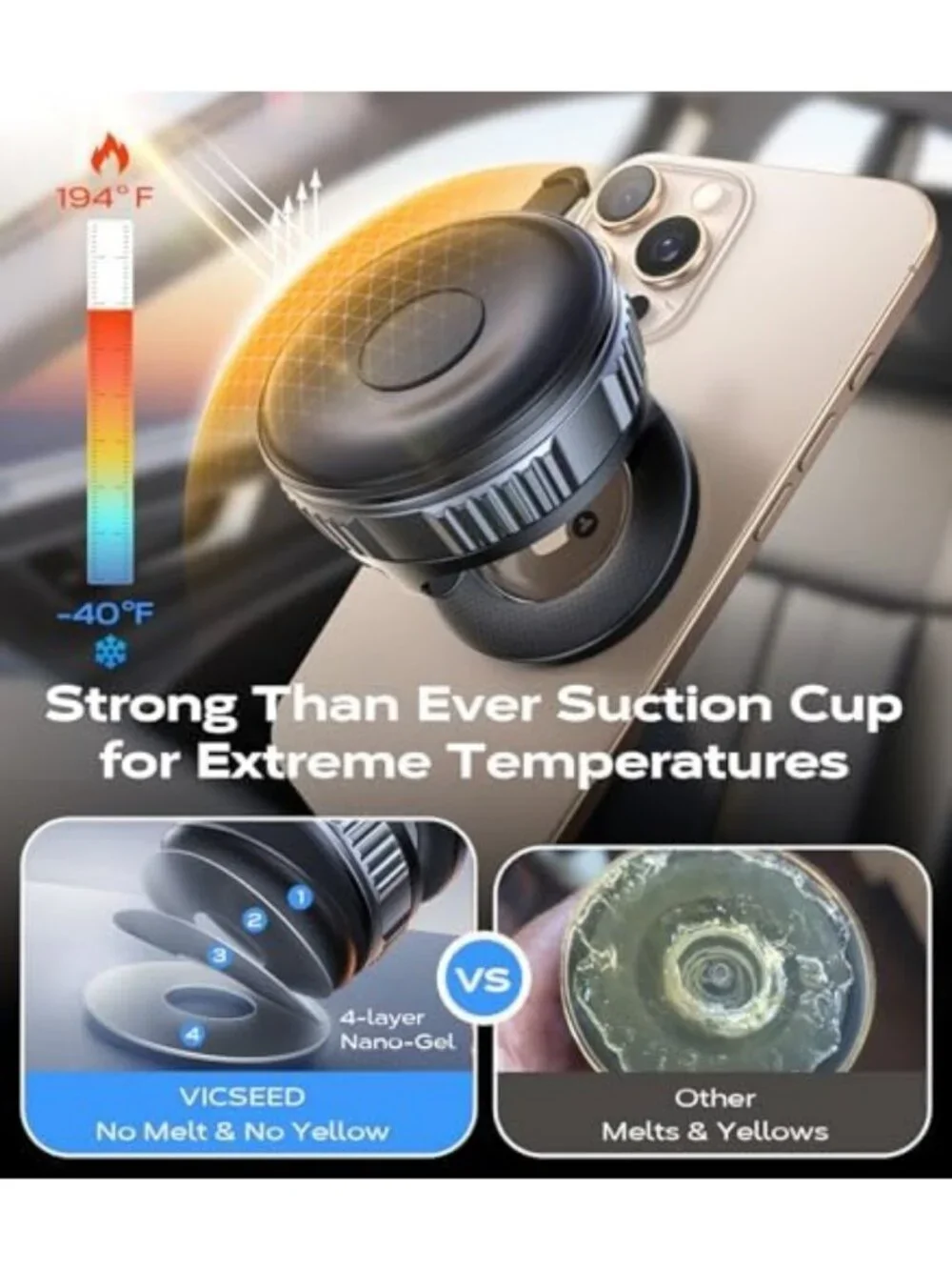 Strong Suction Car Phone Holder for MagSafe - 85 lbs Capacity, Secure Mounting